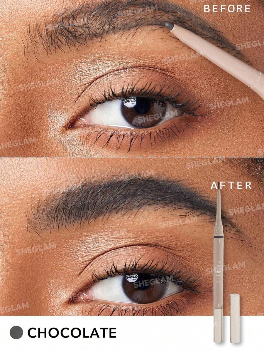 SHEGLAM Brows On Demand 2-In-1 Eyebrow Pen - Chocolate | Waterproof Liquid & Pencil Duo