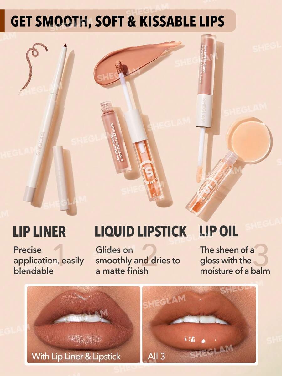 SHEGLAM Lip Liner & Lip Duo Set – 3-in-1 Plumping Gloss & Liquid Lipstick