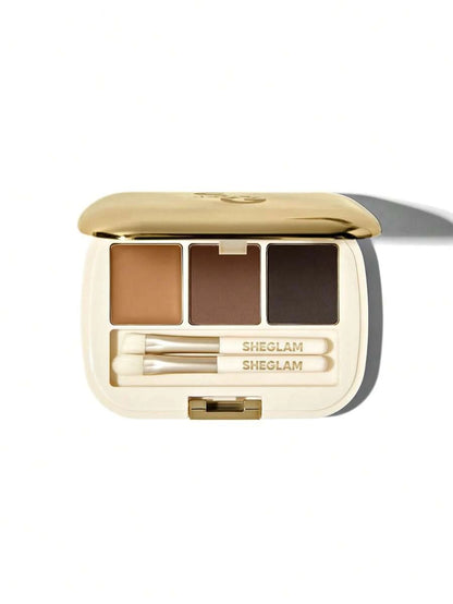 SHEGLAM 3-Color Eyebrow Palette – Matte Brow Powder & Wax Kit with Brush