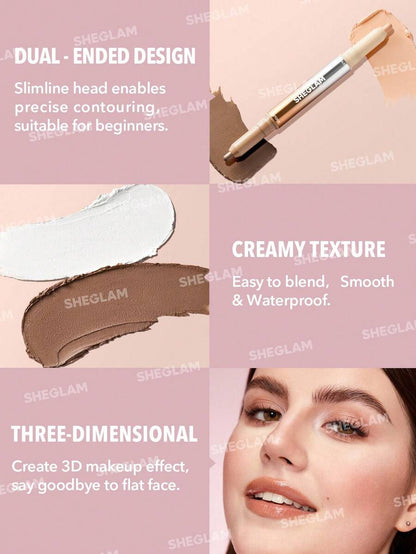 SHEGLAM Fine Line 2-In-1 Nose Contour & Highlight Pen - Umber | Dual-Ended Sculpting Stick