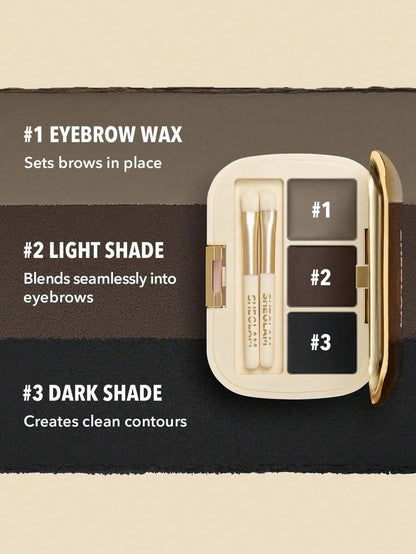 SHEGLAM 3-Color Eyebrow Palette – Matte Brow Powder & Wax Kit with Brush
