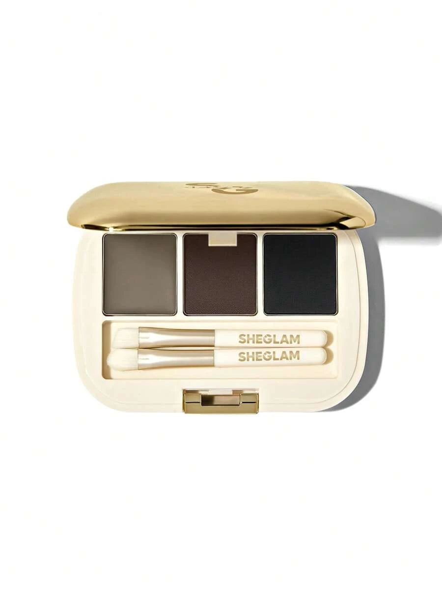 SHEGLAM 3-Color Eyebrow Palette – Matte Brow Powder & Wax Kit with Brush