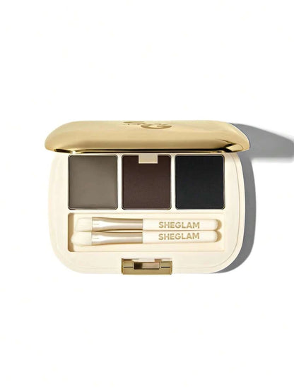 SHEGLAM 3-Color Eyebrow Palette – Matte Brow Powder & Wax Kit with Brush