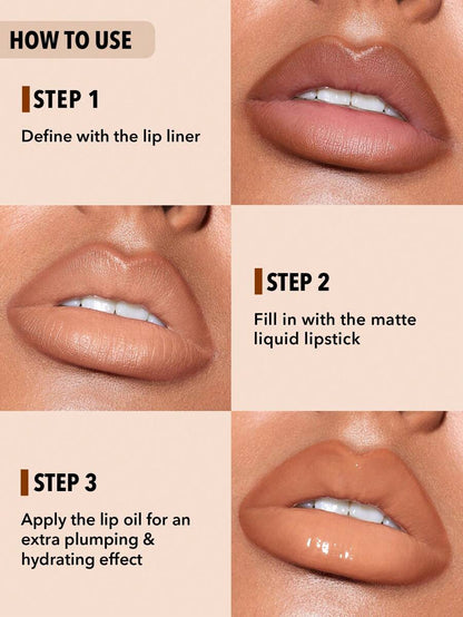 SHEGLAM Lip Liner & Lip Duo Set – 3-in-1 Plumping Gloss & Liquid Lipstick