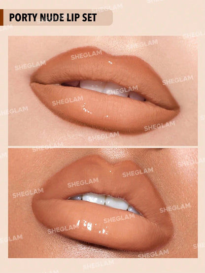 SHEGLAM Lip Liner & Lip Duo Set – 3-in-1 Plumping Gloss & Liquid Lipstick
