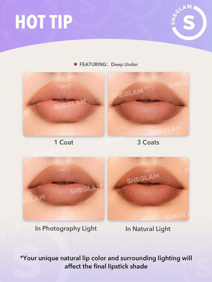 SHEGLAM Velvet Shimmer Matte Lipstick – Long-Lasting Silky Smooth Lip Color