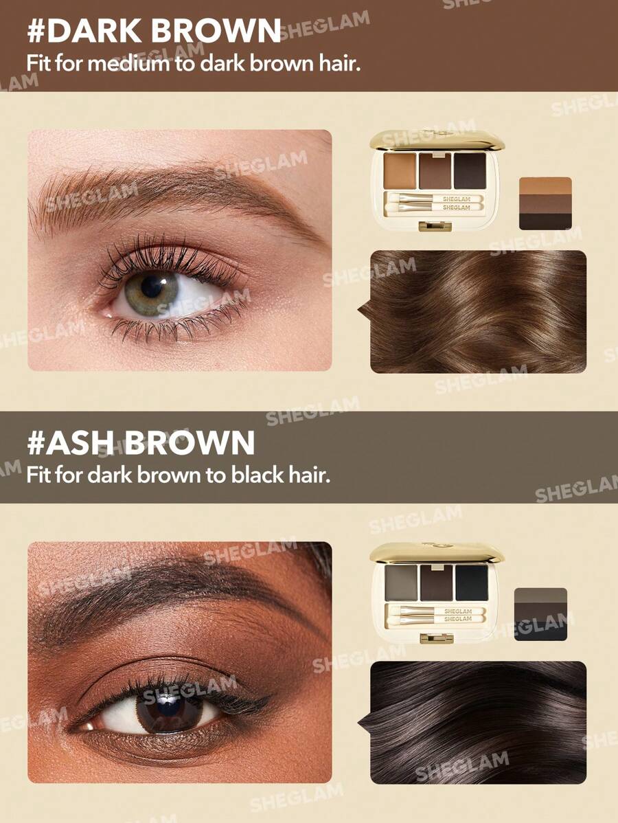 SHEGLAM 3-Color Eyebrow Palette – Matte Brow Powder & Wax Kit with Brush