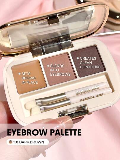 SHEGLAM 3-Color Eyebrow Palette – Matte Brow Powder & Wax Kit with Brush