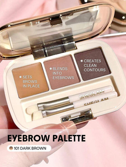 SHEGLAM 3-Color Eyebrow Palette – Matte Brow Powder & Wax Kit with Brush