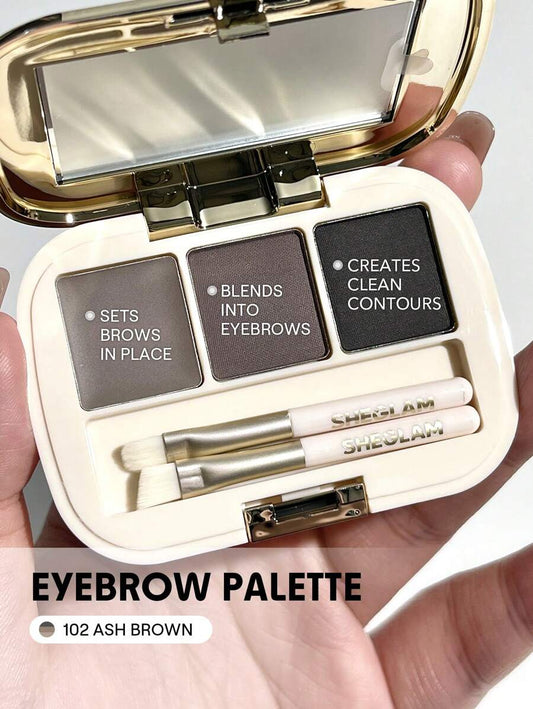 SHEGLAM 3-Color Eyebrow Palette – Matte Brow Powder & Wax Kit with Brush