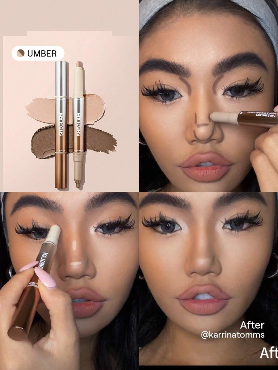 SHEGLAM Fine Line 2-In-1 Nose Contour & Highlight Pen - Umber | Dual-Ended Sculpting Stick