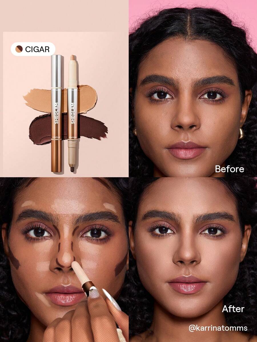 SHEGLAM Fine Line 2-In-1 Nose Contour & Highlight Pen - Umber | Dual-Ended Sculpting Stick