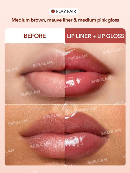 SHEGLAM Lip Rules Liner & Gloss Pen - Play Fair | 2-In-1 High-Pigment Moisturizing Lip Combo