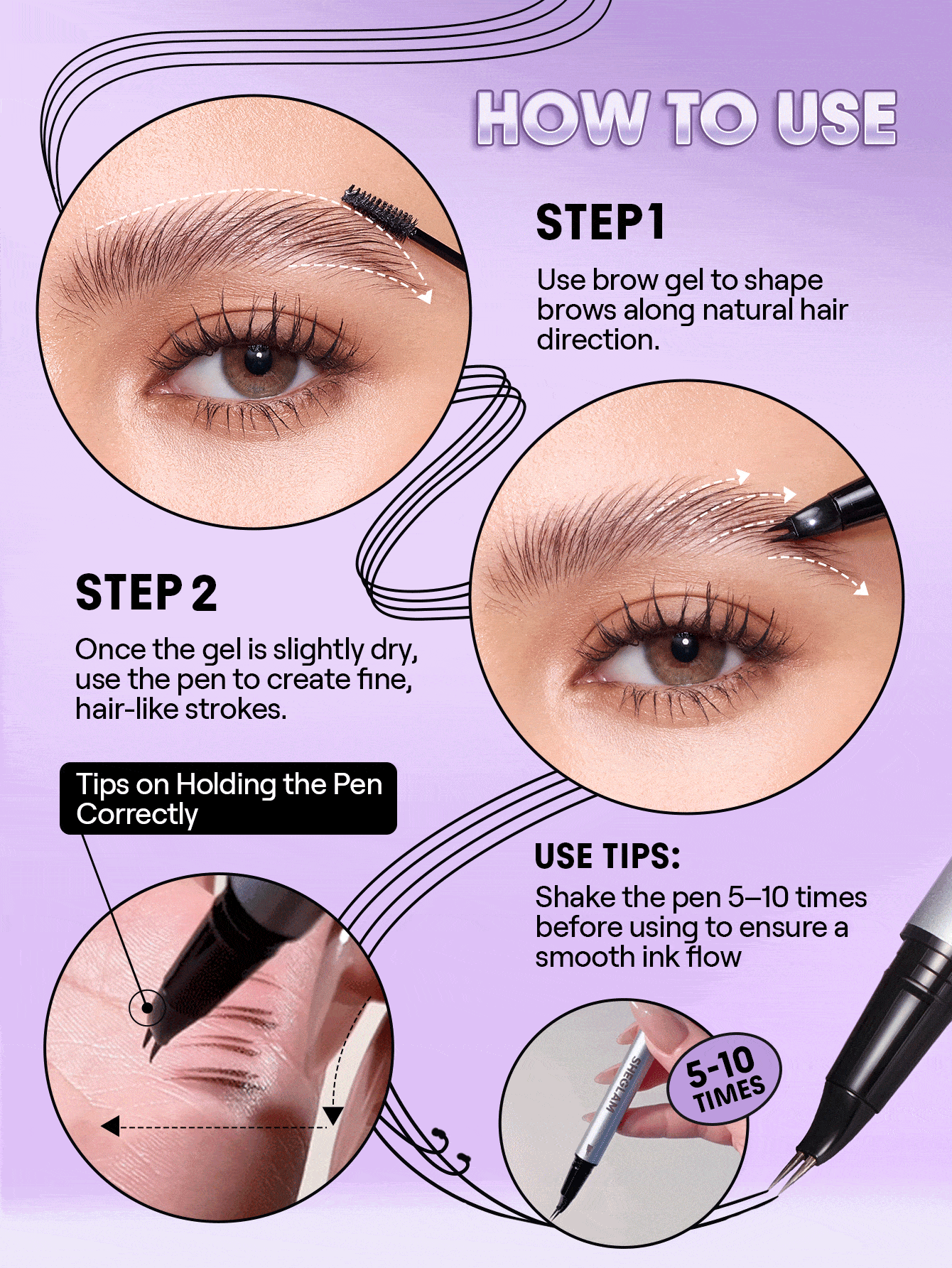 SHEGLAM Real Flow Laminating Brow Pen | Eyebrow Pomade Dual-Tip Pen, 5 Shades