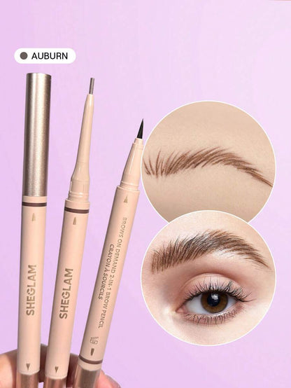 SHEGLAM Brows On Demand 2-In-1 Eyebrow Pen - Chocolate | Waterproof Liquid & Pencil Duo