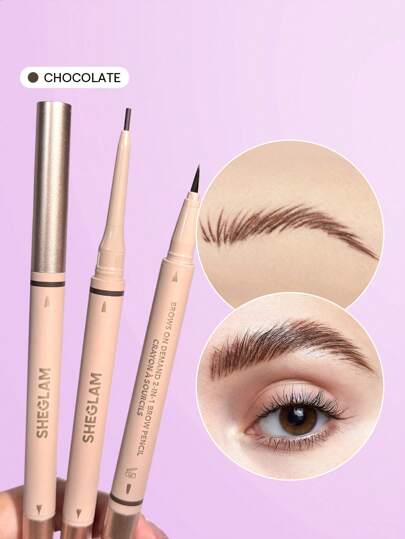 SHEGLAM Brows On Demand 2-In-1 Eyebrow Pen - Chocolate | Waterproof Liquid & Pencil Duo