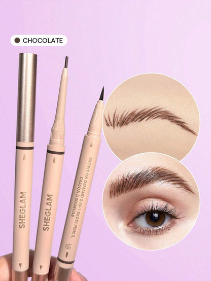 SHEGLAM Brows On Demand 2-In-1 Eyebrow Pen - Chocolate | Waterproof Liquid & Pencil Duo