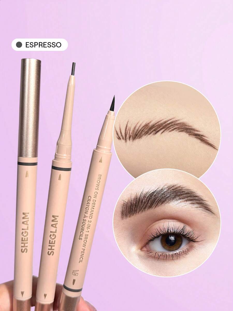SHEGLAM Brows On Demand 2-In-1 Eyebrow Pen - Chocolate | Waterproof Liquid & Pencil Duo