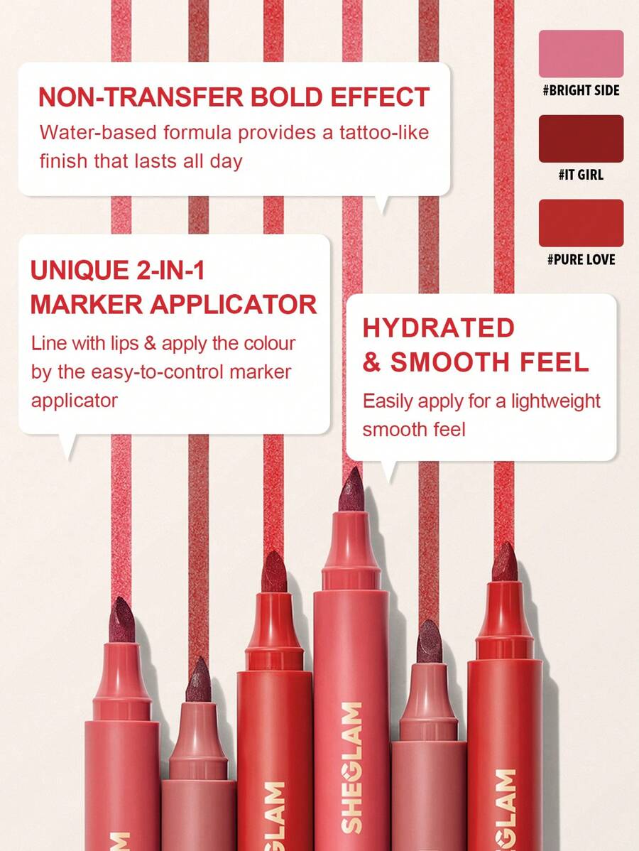 SHEGLAM Love Stained Lip Tint Marker - It Girl | Long-Lasting Matte Wine Lip Stain Pen