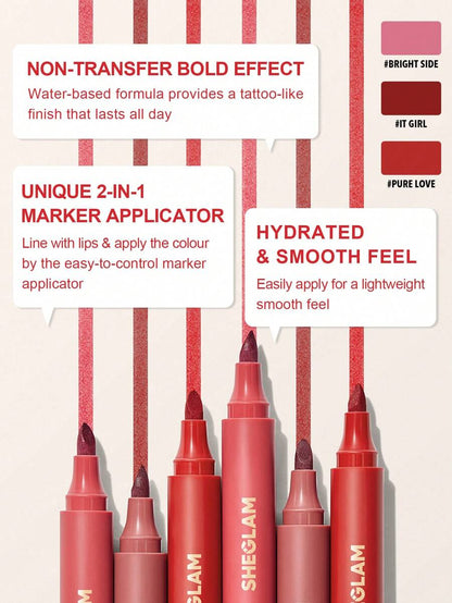 SHEGLAM Love Stained Lip Tint Marker - It Girl | Long-Lasting Matte Wine Lip Stain Pen