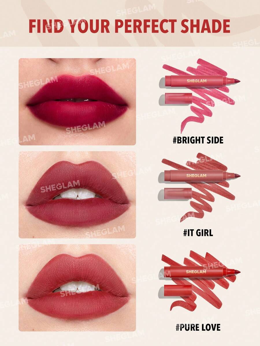 SHEGLAM Love Stained Lip Tint Marker - It Girl | Long-Lasting Matte Wine Lip Stain Pen