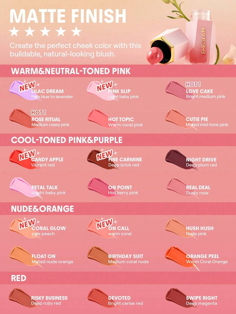 SHEGLAM Matte Liquid Blush – Long-Lasting Rose Pink Brown Gel Cream Blusher