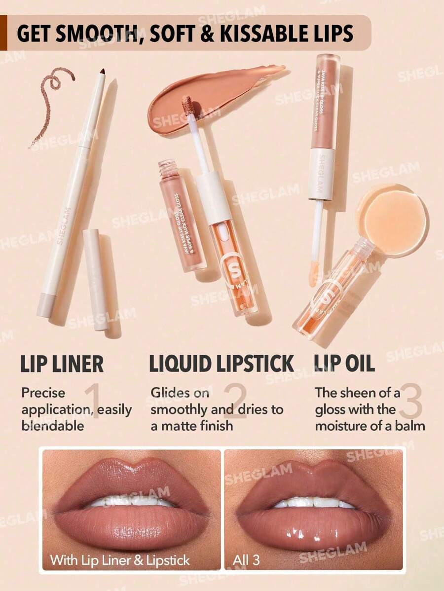 SHEGLAM Lip Liner & Lip Duo Set – 3-in-1 Plumping Gloss & Liquid Lipstick