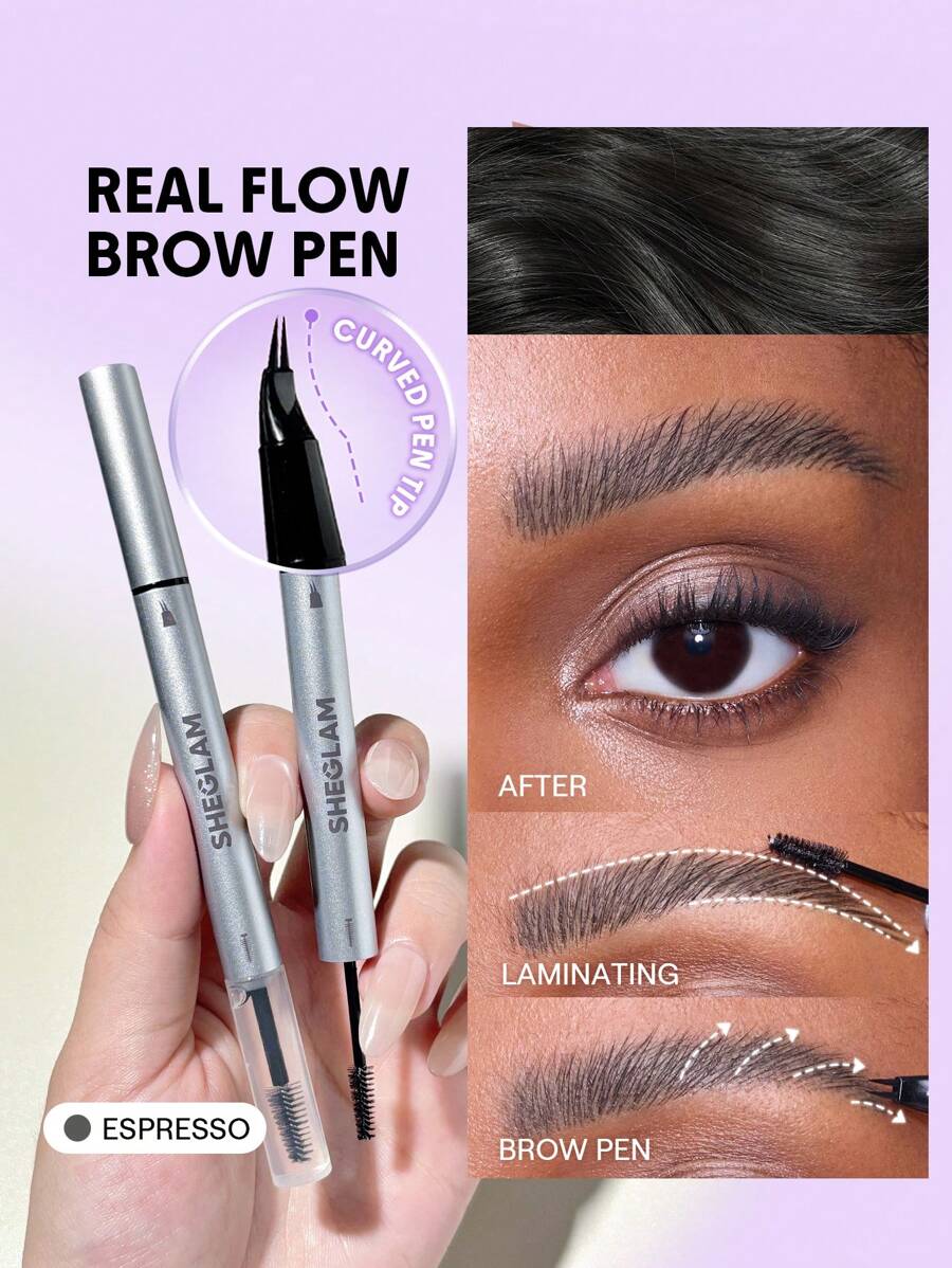 SHEGLAM Real Flow Laminating Brow Pen | Eyebrow Pomade Dual-Tip Pen, 5 Shades