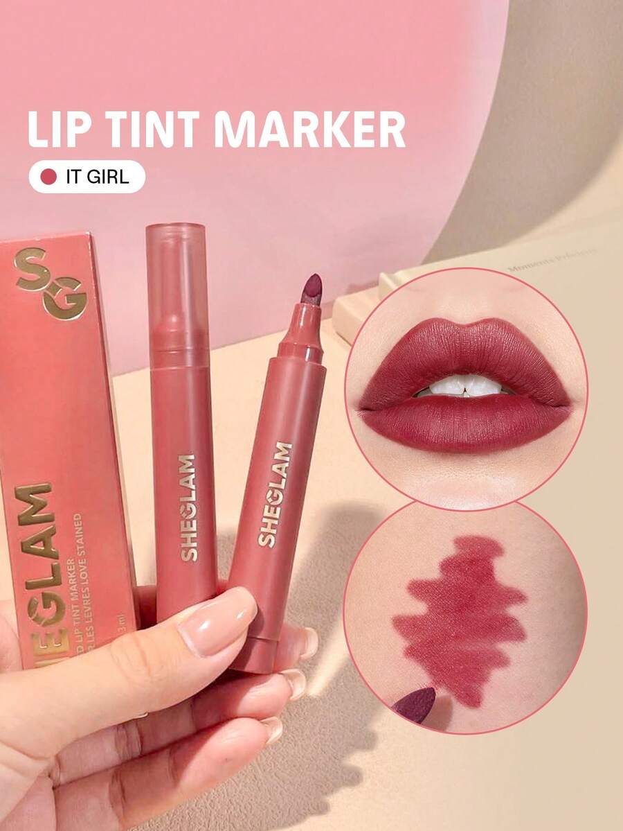 SHEGLAM Love Stained Lip Tint Marker - It Girl | Long-Lasting Matte Wine Lip Stain Pen