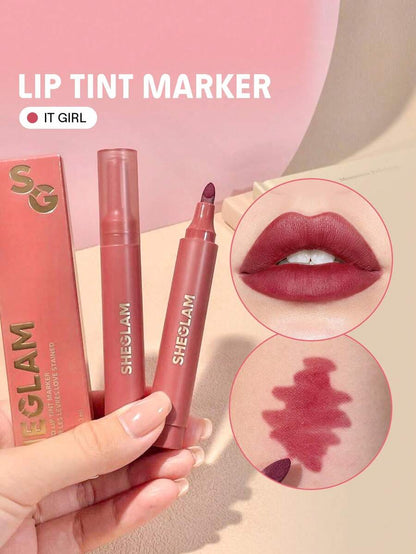SHEGLAM Love Stained Lip Tint Marker - It Girl | Long-Lasting Matte Wine Lip Stain Pen