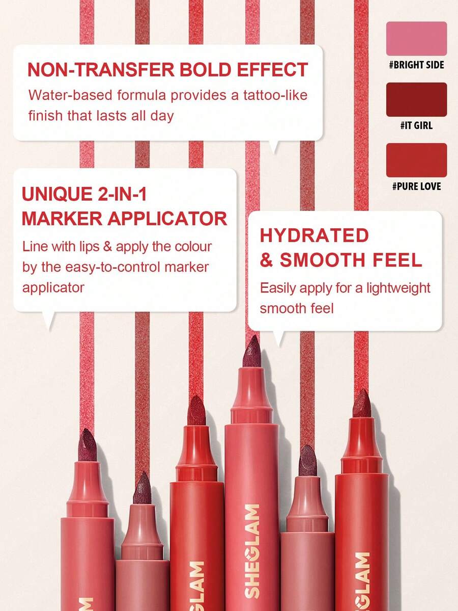 SHEGLAM Love Stained Lip Tint Marker - It Girl | Long-Lasting Matte Wine Lip Stain Pen