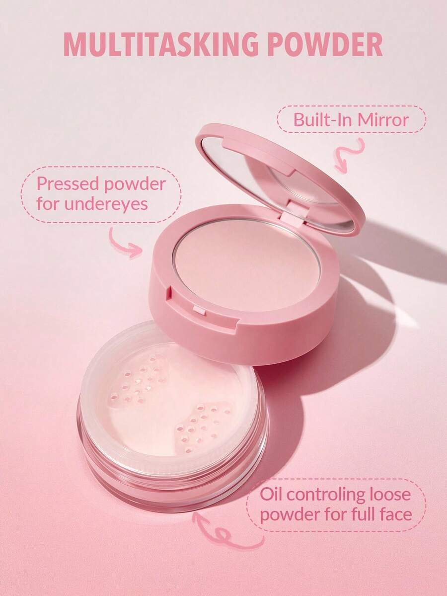 SHEGLAM 2-in-1 Pink Setting Powder Duo – Brightening Under Eye & Face Powder