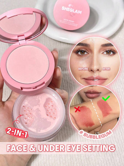 SHEGLAM 2-in-1 Pink Setting Powder Duo – Brightening Under Eye & Face Powder