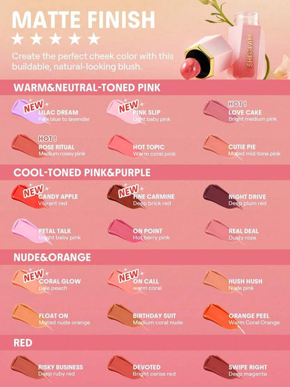 SHEGLAM Matte Liquid Blush – Long-Lasting Rose Pink Brown Gel Cream Blusher