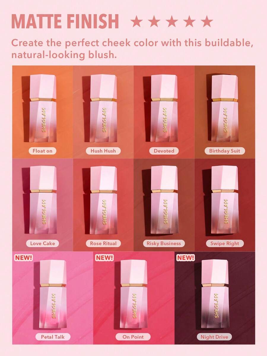 SHEGLAM Matte Liquid Blush – Long-Lasting Rose Pink Brown Gel Cream Blusher