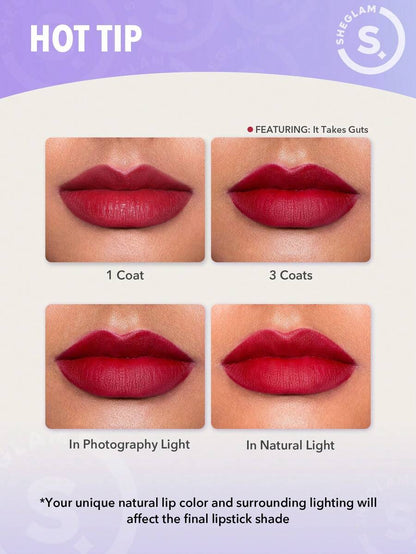 SHEGLAM Long-Lasting Matte Lipstick – Waterproof Transfer-Proof Creamy Lip Color