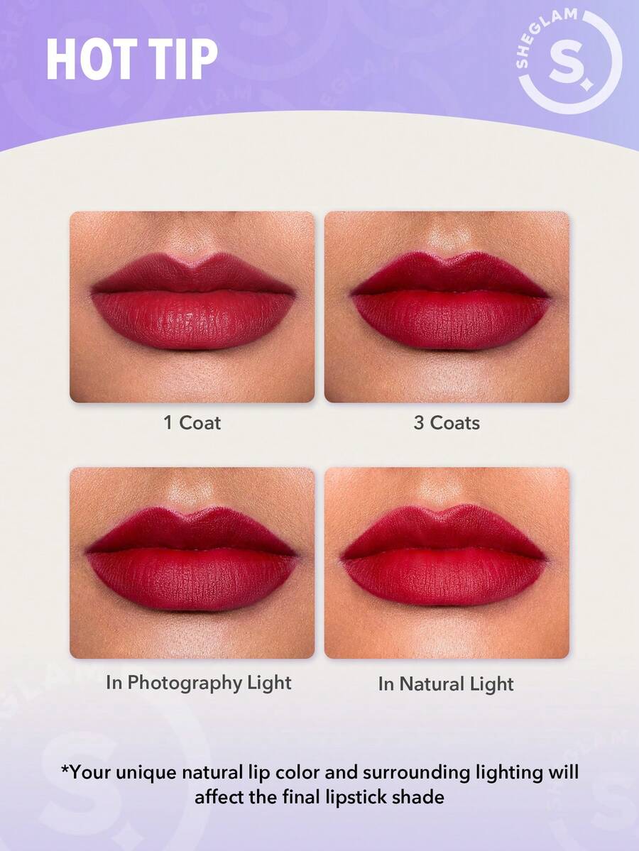 SHEGLAM Long-Lasting Matte Lipstick – Waterproof Transfer-Proof Creamy Lip Color