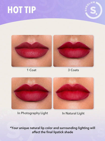 SHEGLAM Long-Lasting Matte Lipstick – Waterproof Transfer-Proof Creamy Lip Color