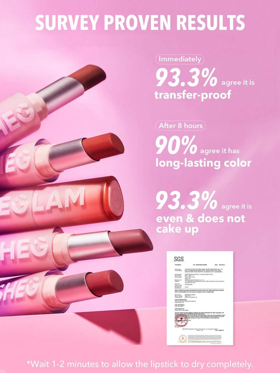 SHEGLAM Long-Lasting Matte Lipstick – Waterproof Transfer-Proof Creamy Lip Color