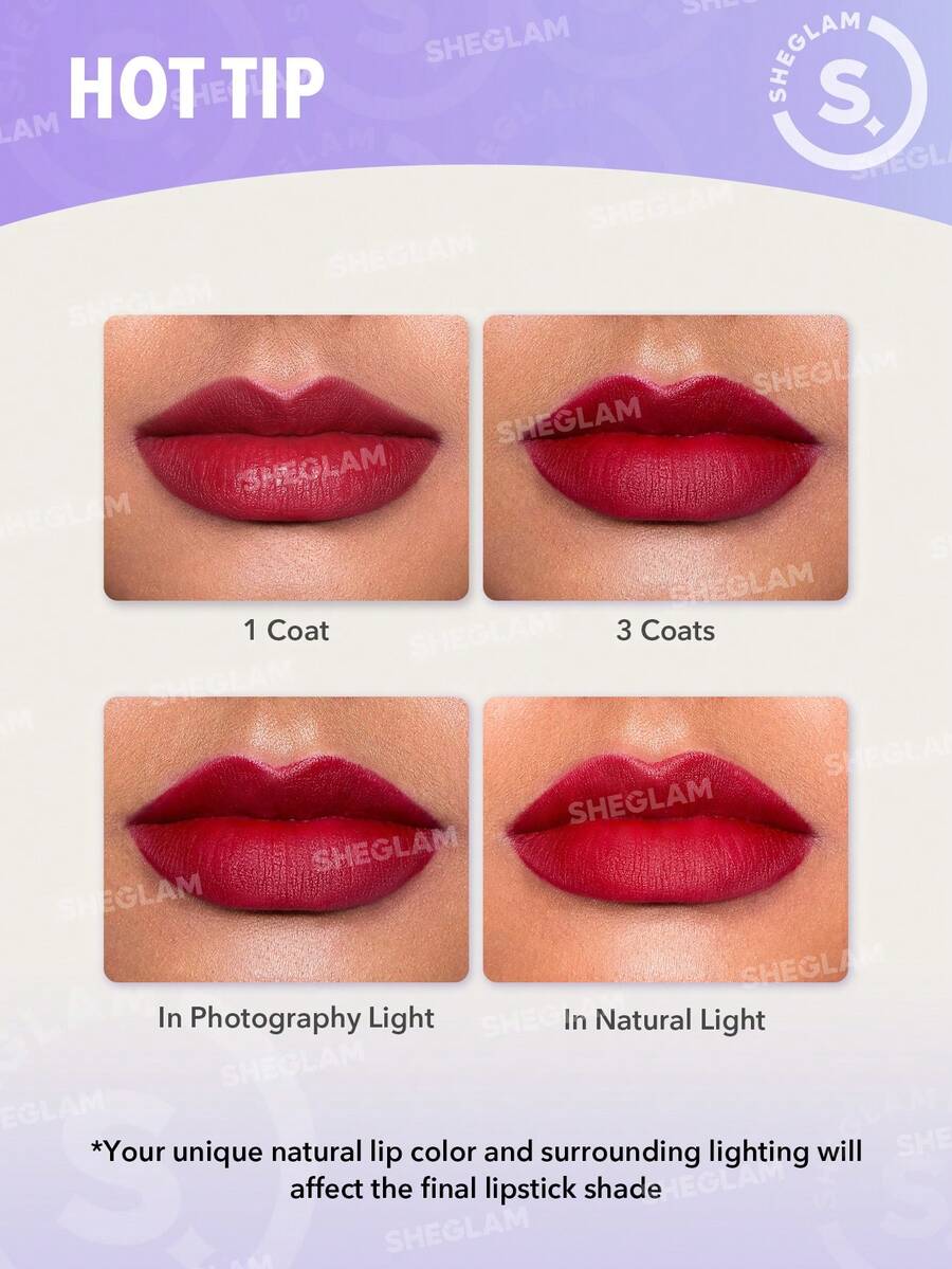 SHEGLAM Long-Lasting Matte Lipstick – Waterproof Transfer-Proof Creamy Lip Color