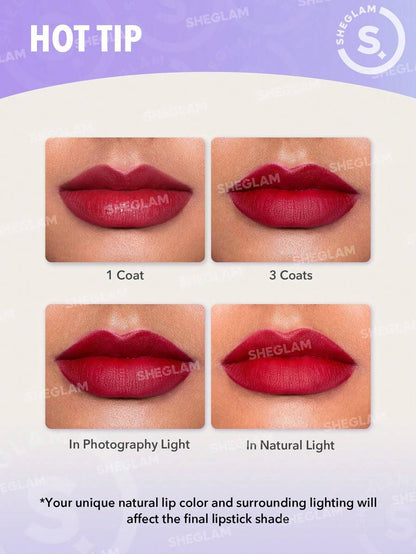 SHEGLAM Long-Lasting Matte Lipstick – Waterproof Transfer-Proof Creamy Lip Color