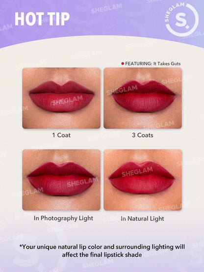 SHEGLAM Long-Lasting Matte Lipstick – Waterproof Transfer-Proof Creamy Lip Color