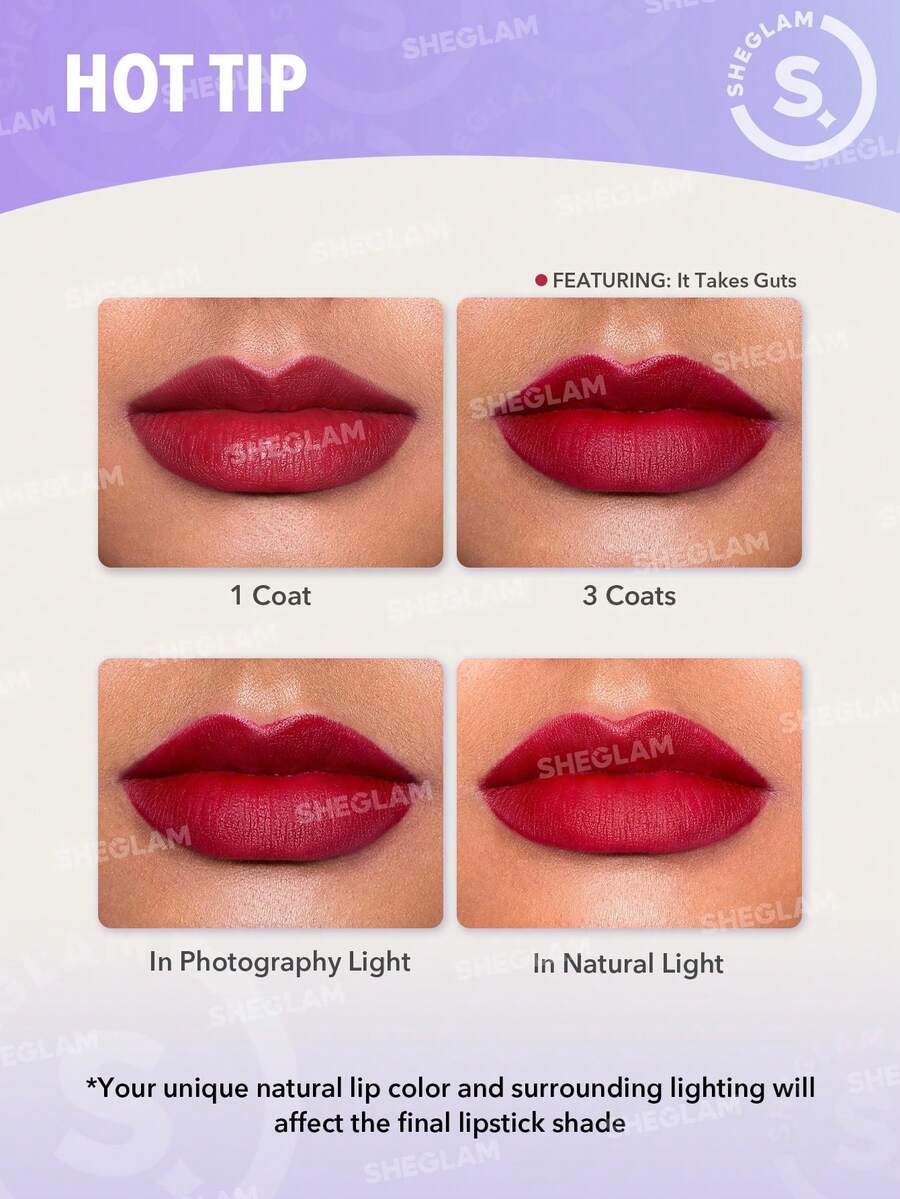SHEGLAM Long-Lasting Matte Lipstick – Waterproof Transfer-Proof Creamy Lip Color