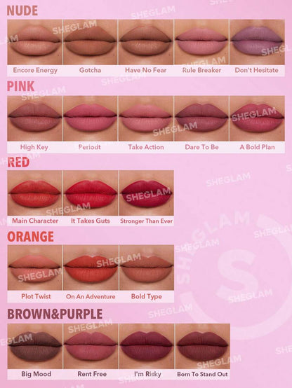 SHEGLAM Long-Lasting Matte Lipstick – Waterproof Transfer-Proof Creamy Lip Color