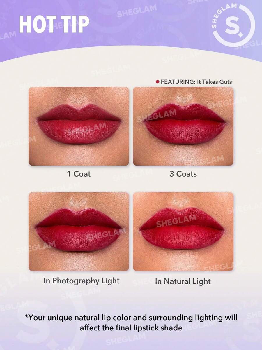 SHEGLAM Long-Lasting Matte Lipstick – Waterproof Transfer-Proof Creamy Lip Color