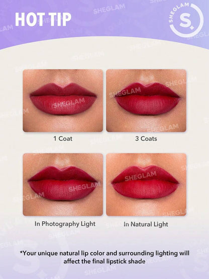 SHEGLAM Long-Lasting Matte Lipstick – Waterproof Transfer-Proof Creamy Lip Color