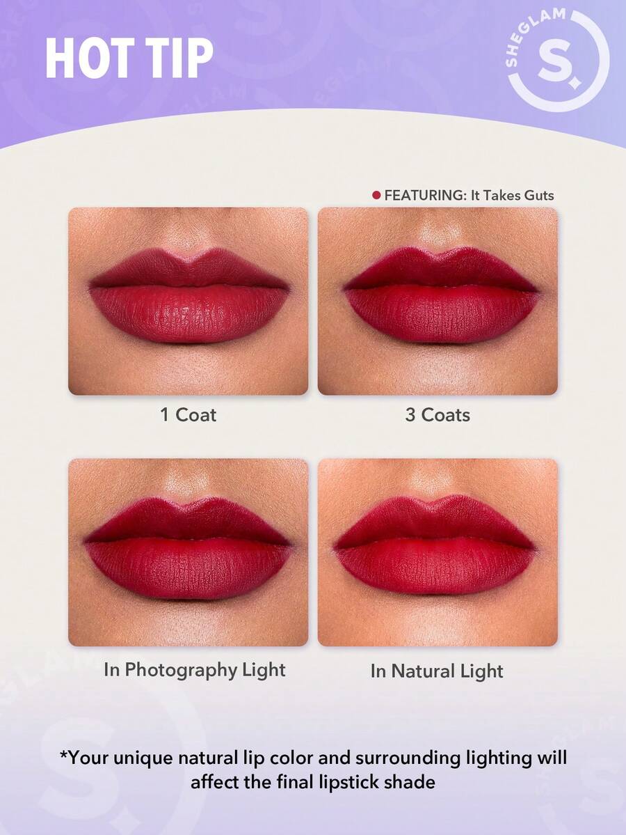 SHEGLAM Long-Lasting Matte Lipstick – Waterproof Transfer-Proof Creamy Lip Color