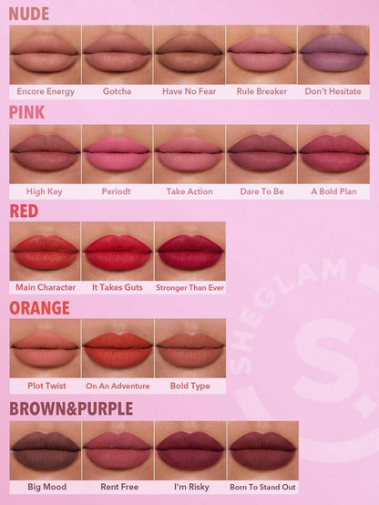 SHEGLAM Long-Lasting Matte Lipstick – Waterproof Transfer-Proof Creamy Lip Color