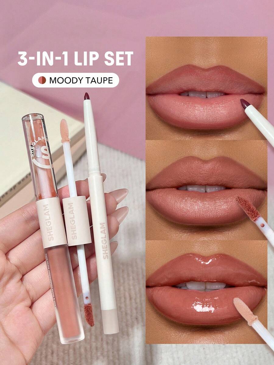 SHEGLAM Lip Liner & Lip Duo Set – 3-in-1 Plumping Gloss & Liquid Lipstick