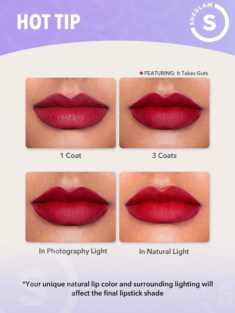 SHEGLAM Long-Lasting Matte Lipstick – Waterproof Transfer-Proof Creamy Lip Color